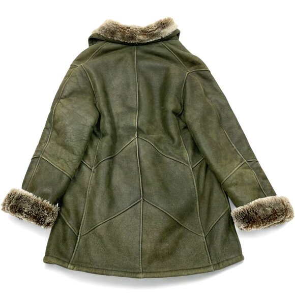 Wolff  Canada Shearling Sheepskin Olive Green Leather Fur Coat Jacket Women's L - Picture 2 of 12